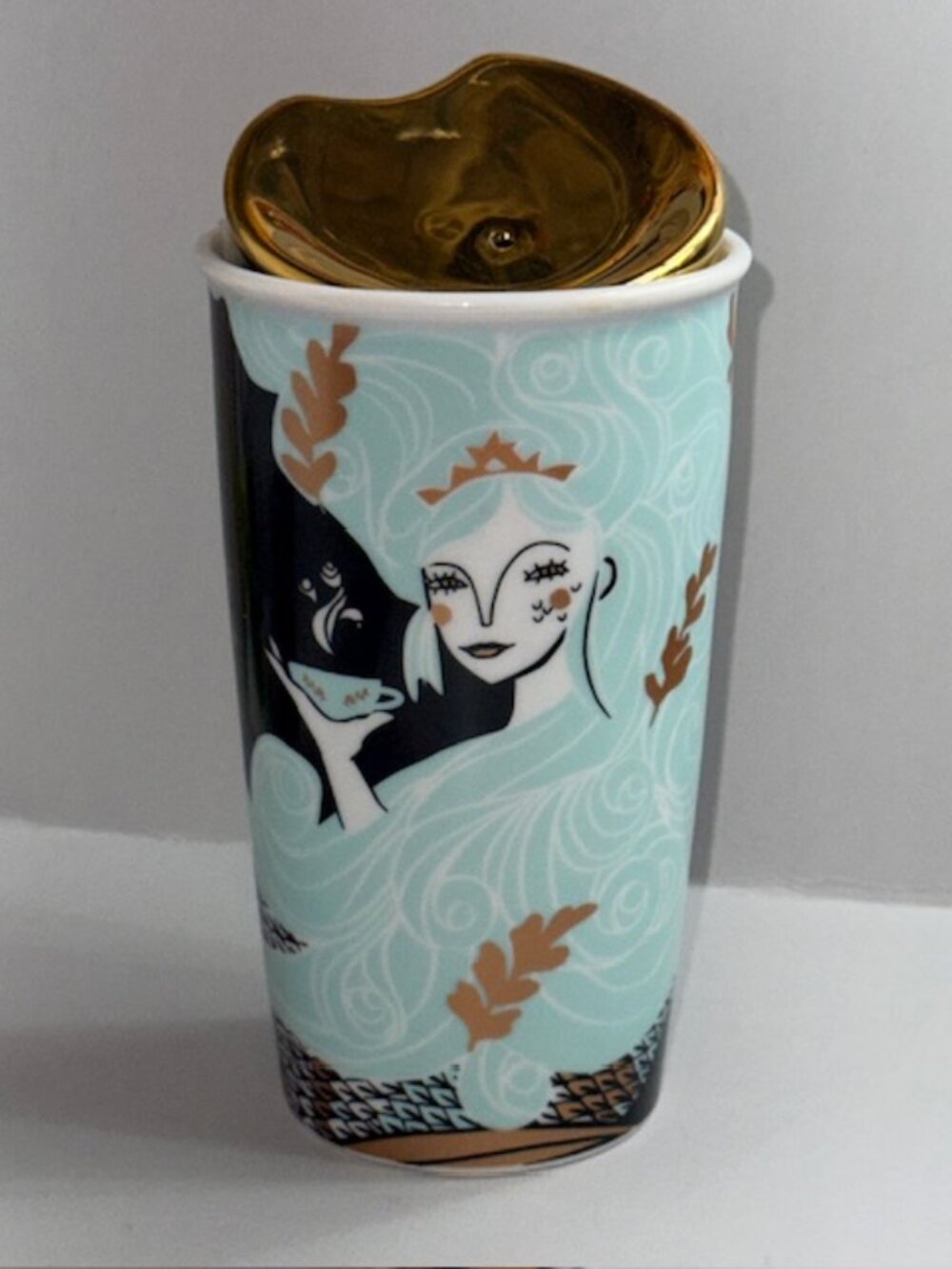 Starbucks Coffee Tumbler Ceramic Glass Cup Mug Siren Mermaid Aqua Space 12 oz